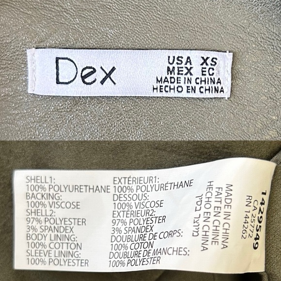 Dex Olive Green Open Front Draped Waterfall Moto Jacket Faux Leather/Suede XS - Picture 12 of 16